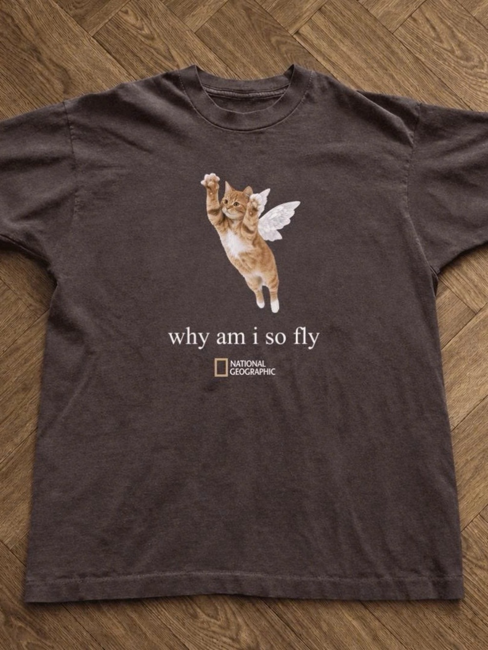 National Geographic Brown Cat Wing Graphic Tee